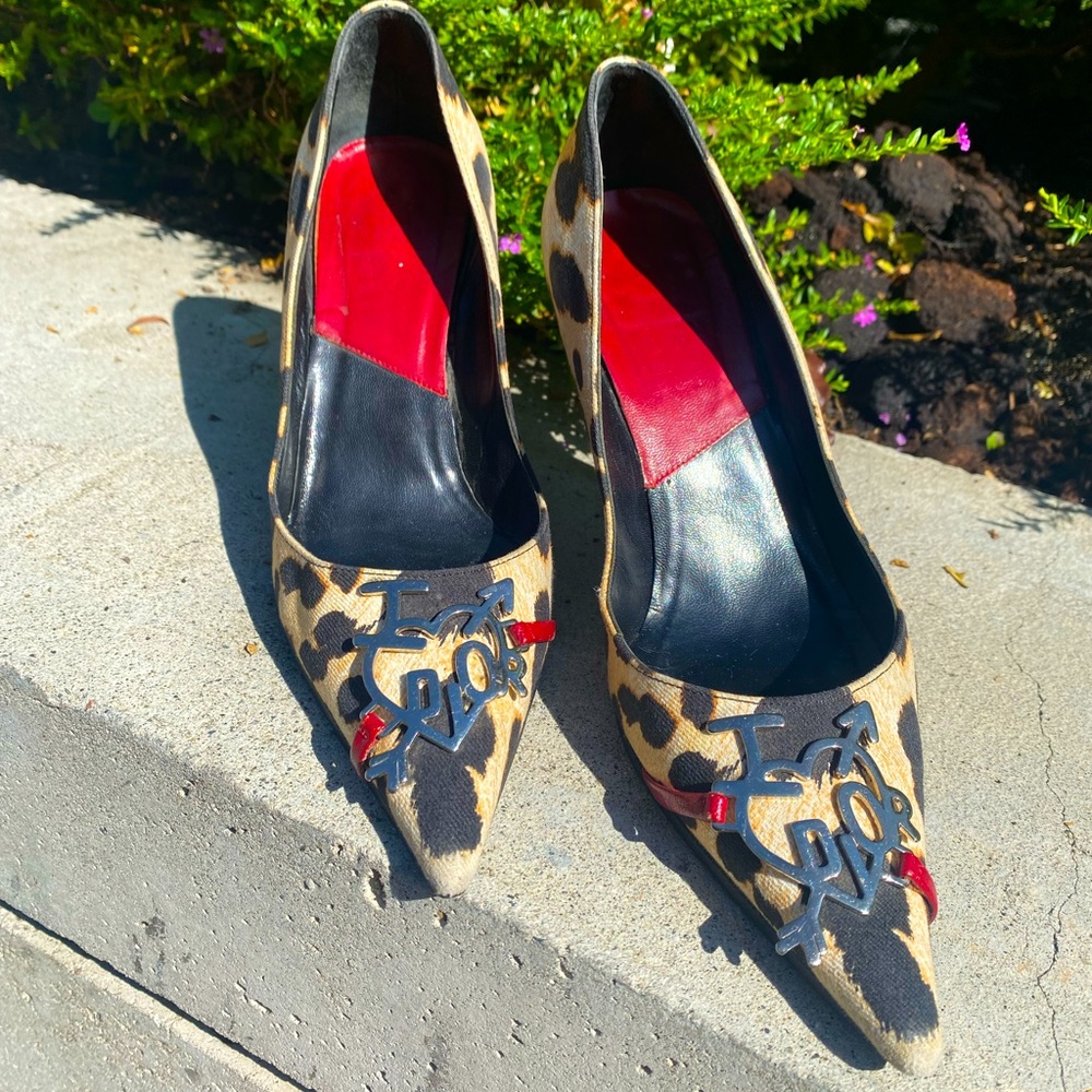 Dior Leopard Print Heels with Red Accents - Picture 4 of 5